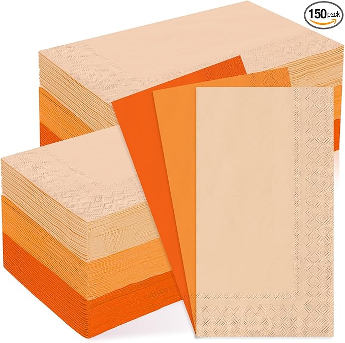 Whaline 150Pcs Orange Guest Paper Napkins 3 Colors Orange Dinner Hand Napkin Towel 3 ply Disposable Napkins for Holiday Bathroom Wedding Birthday Party Table Decor Supplies