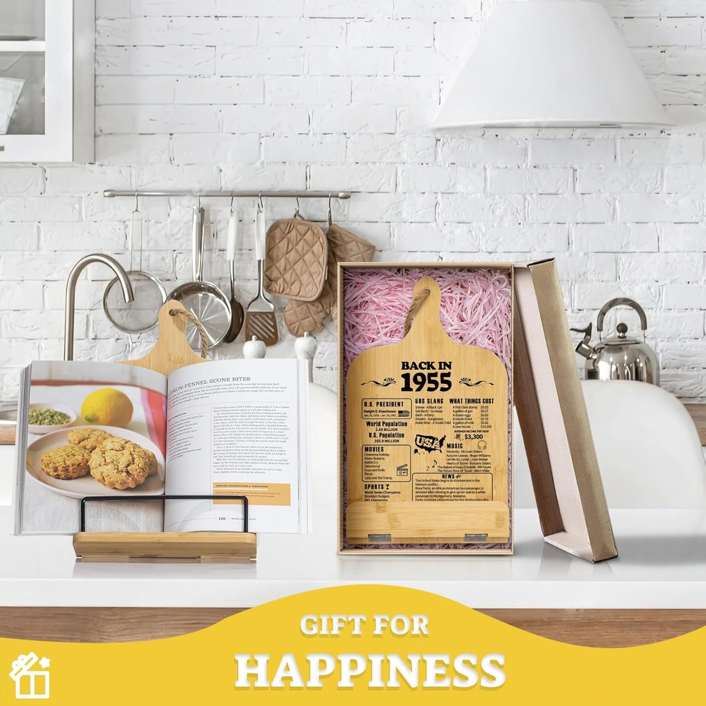 IKEDAS 70th Birthday Gifts for Women, 1955 Birthday Gifts for Women, Cook Book Stand for Kitchen Counter, Meaningful 70th Birthday Gifts, Cookbook Holder, 1955 Birthday Decorations