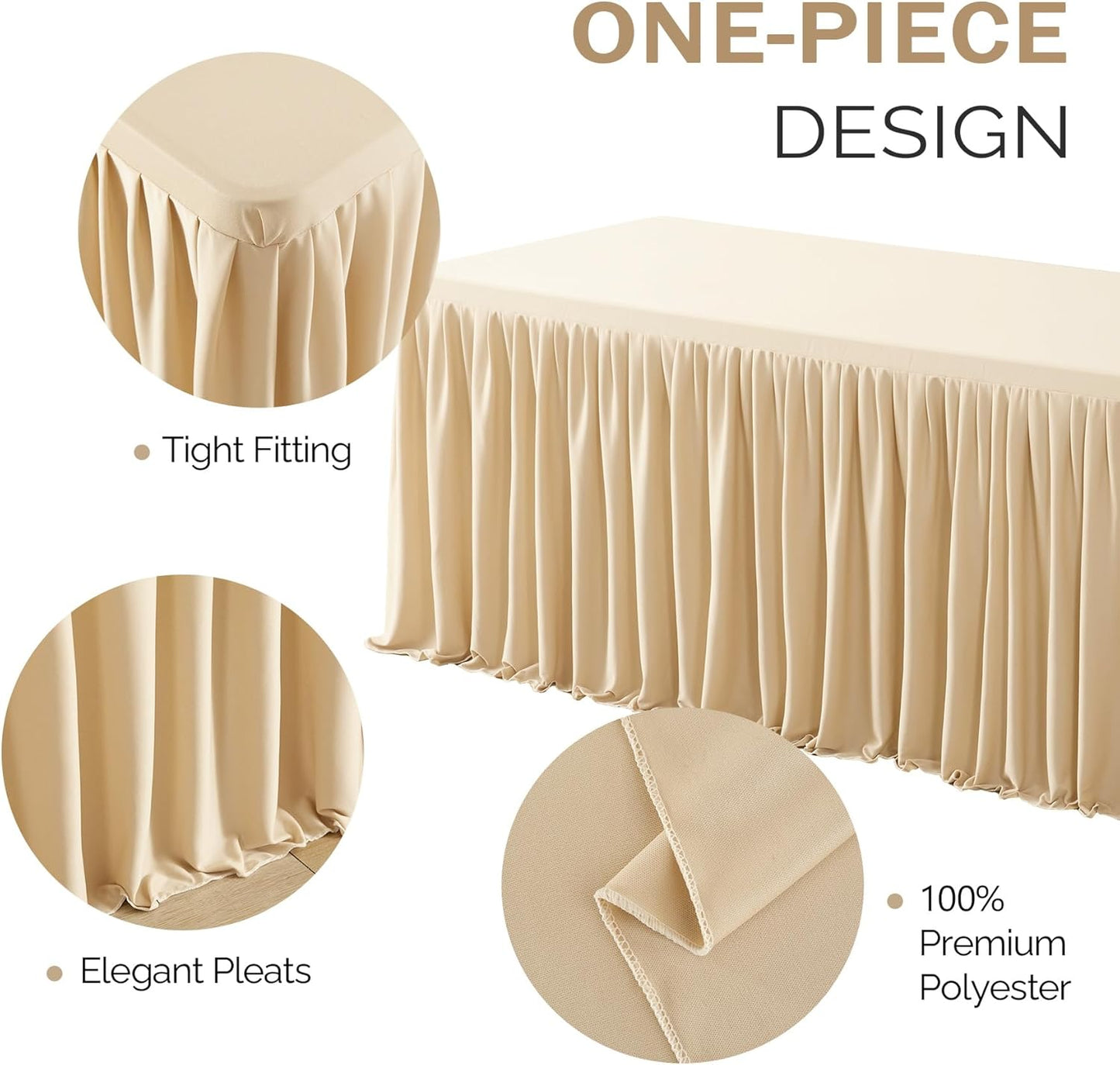 Dark Champagne Polyester Table Clothes for 8 Foot Rectangle Tables, Wrinkle Free Fitted Table Cover 8ft Stretch Tablecloths with Skirt for Parties Weddings Birthday Banquet Baby Shower