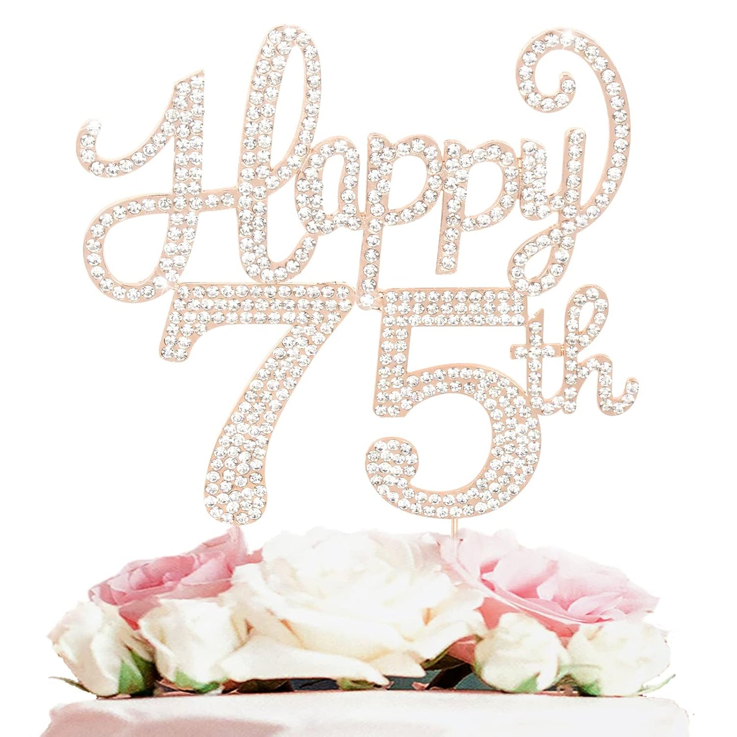 LASKYER Happy 75th Birthday Decorations,75th Birthday Gold Rhinestone Cake Topper - Cheers to 75 Years Old Bday Party Metal Sparkly Cake Centerpieces Sign.
