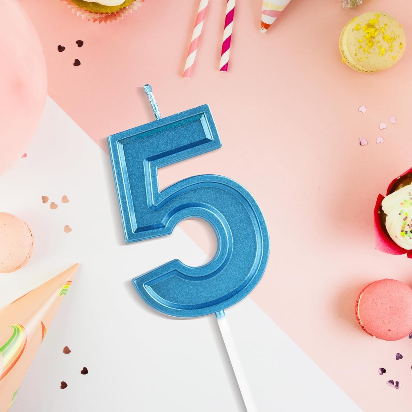 BEAN LIEVE Blue Birthday Candles Number 5, Blue Number Candles, Cake Number Candles for Birthday Parties and Wedding Anniversary Celebrations