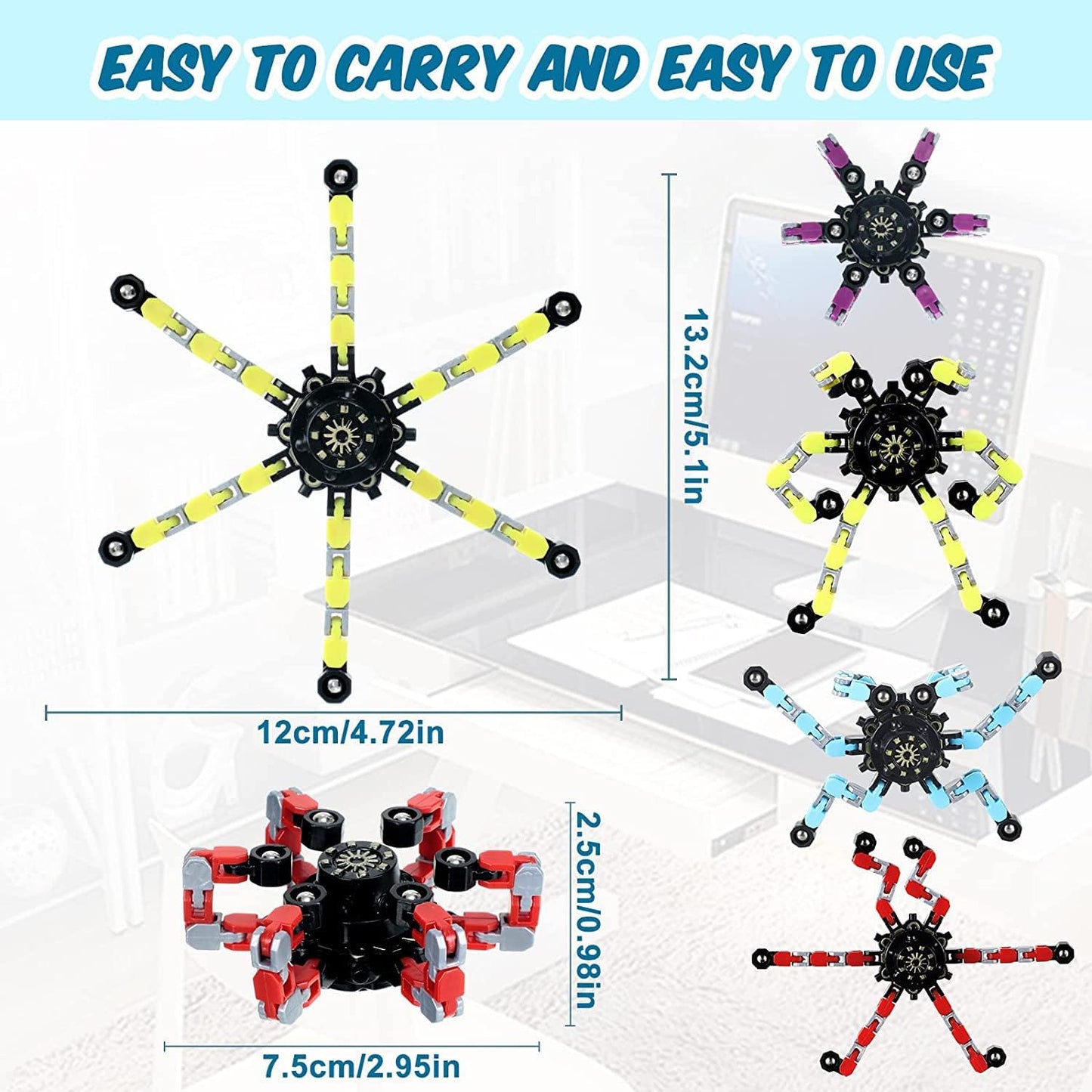 5pcs Random Fidget Spinners,DIY Deformable Robot Fingertip Toys,Decompression Spinner,Deformable Creative Mechanical Gyro Toys,Stress Relief Mechanical Chain Toy for Kids Adults，Party Supplies