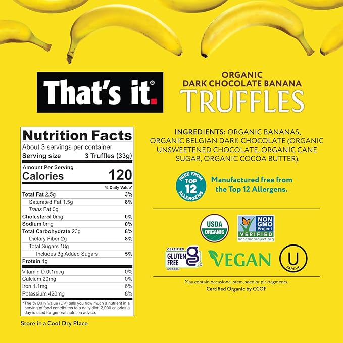 That's it Organic Dark Chocolate & Banana Truffles. 100% Plant-Based, Vegan, Gluten-Free, All Natural (3 Pack)