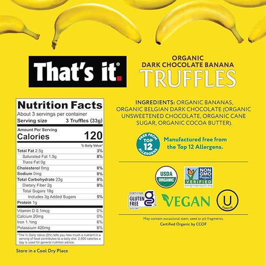 That's it Organic Dark Chocolate & Banana Truffles. 100% Plant-Based, Vegan, Gluten-Free, All Natural (3 Pack)