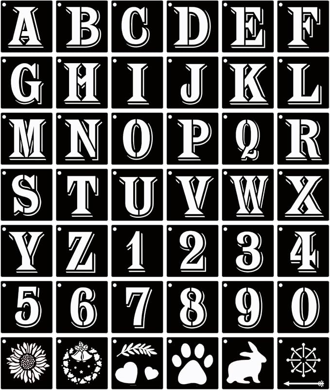 ASMPIO 8 Inch Letter Stencils Symbol Numbers Craft Stencils, 42 Pcs Reusable Plastic Alphabet Templates for Painting on Wood, Wall, Fabric, Rock, Glass, Signage, DIY Art Projects (8 Inch)