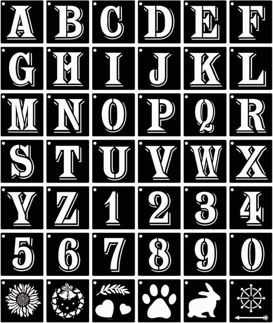 ASMPIO 2 Inch Letter Stencils Symbol Numbers Craft Stencils, 42 Pcs Reusable Plastic Alphabet Templates for Painting on Wood, Wall, Fabric, Rock, Glass, Signage, DIY Art Projects (2 Inch)