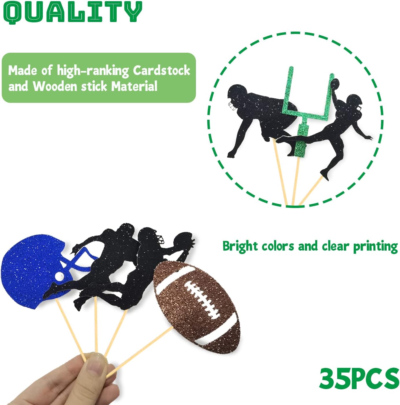 35Pcs Glitter Football Cupcake Toppers - Football Party Decorations, Player & Theme Cake Toppers - Baby Shower Party Decorations
