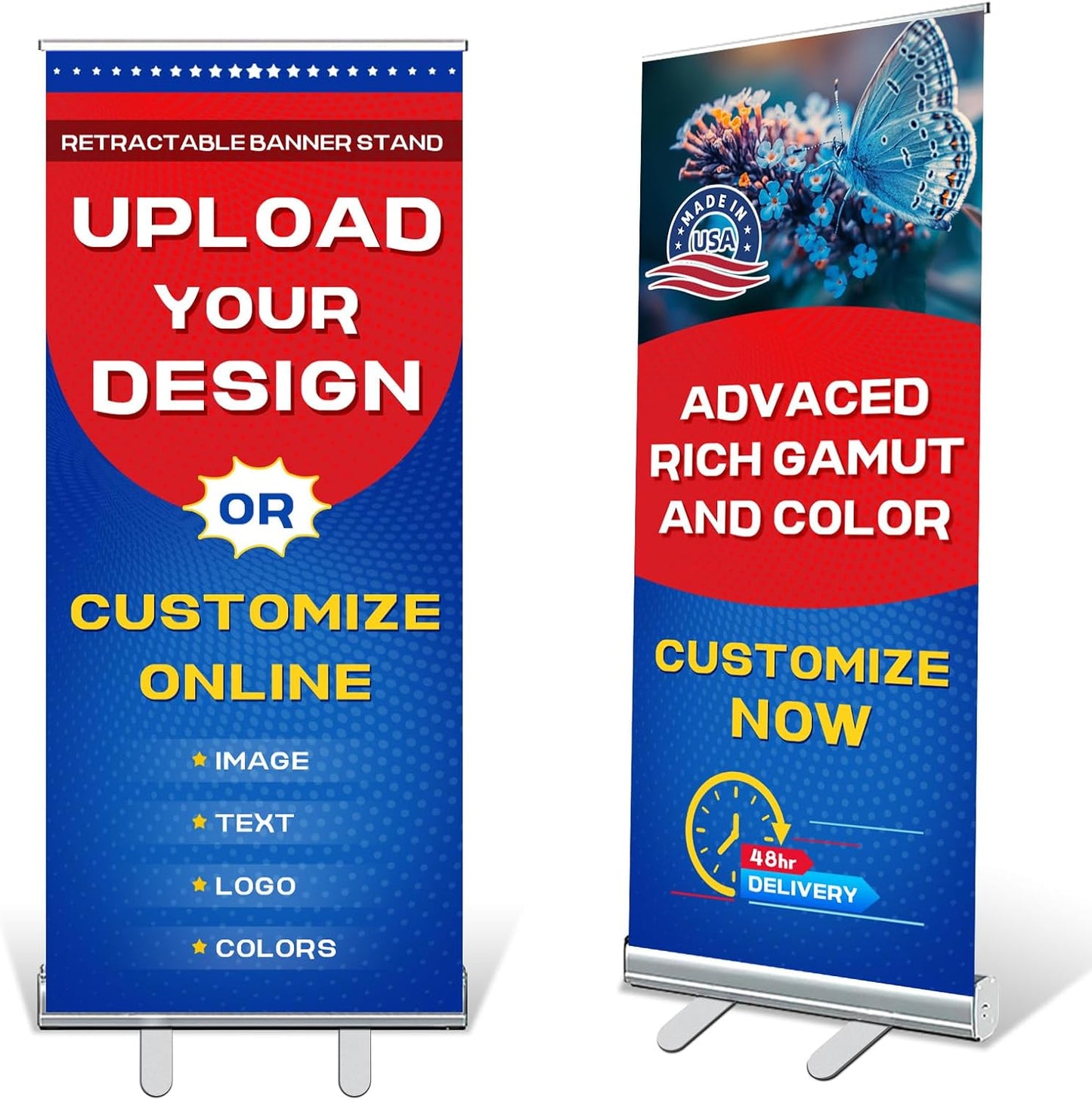 Custom Retractable Banner with Aluminum Stand, Personalized Pop up Banners and Full Color Design with Portable Travel Case for Events, Trade Shows, Advertising, Business, Photo (33"x81")