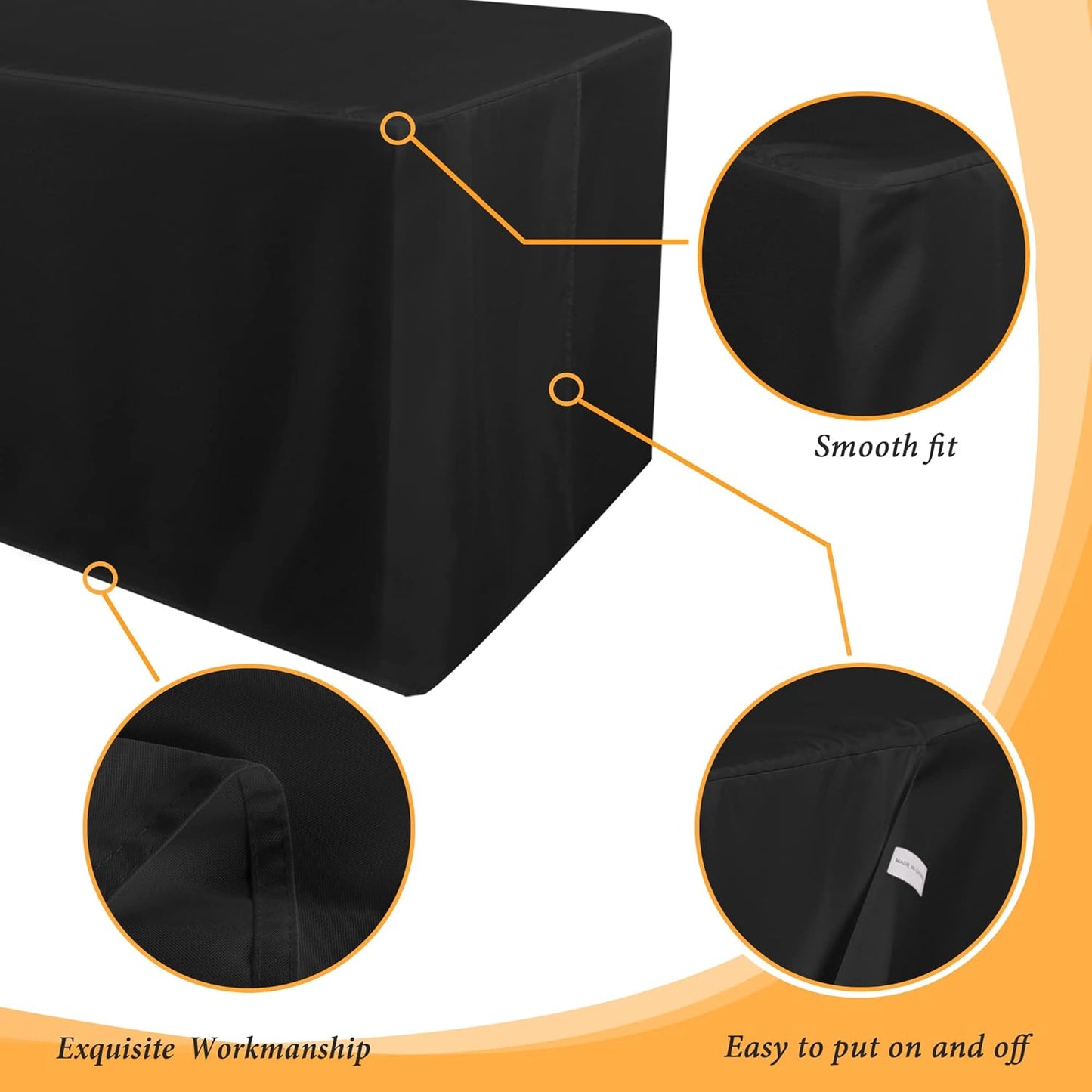 Obstal 2 Pack Black Tablecloth Fitted Table Clothes for 8 Foot Rectangle Tables - Water Resistant Washable Fabric Polyester Rectangle Table Cover for Outdoor/Indoor Uses?96L x 30W x 30H Inches, Black?