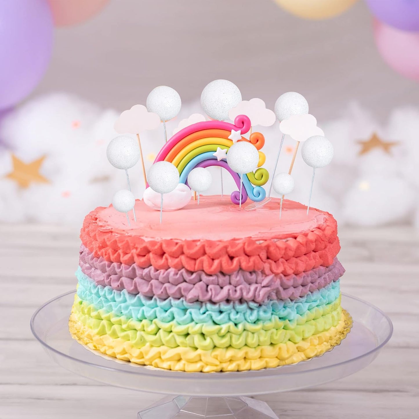 30Pcs Glitter Balls Cake Topper Foam Ball Cake Picks Mini Balloon DIY Cake Insert Topper Decoration for Baby Shower Wedding Anniversary Kids Birthday Graduation Party Cake Decorations White