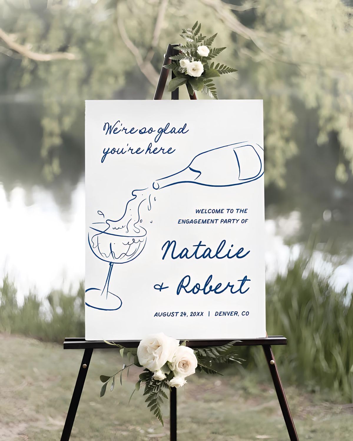 Hand Drawn Engagement Welcome Sign Style Champagne