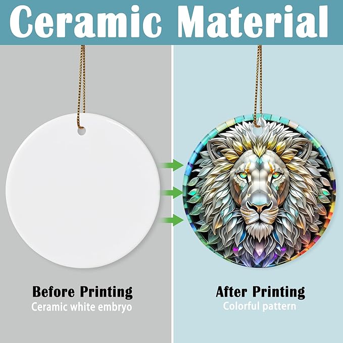 Stained Ceramic Lion Ornament - Lion Christmas Ornaments - Christmas Tree Ornaments - Christmas Decorations - Lion Decor for Office, Room, Home - Holiday Present Ideas