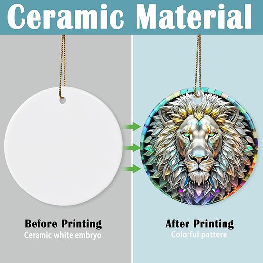 Stained Ceramic Lion Ornament - Lion Christmas Ornaments - Christmas Tree Ornaments - Christmas Decorations - Lion Decor for Office, Room, Home - Holiday Present Ideas