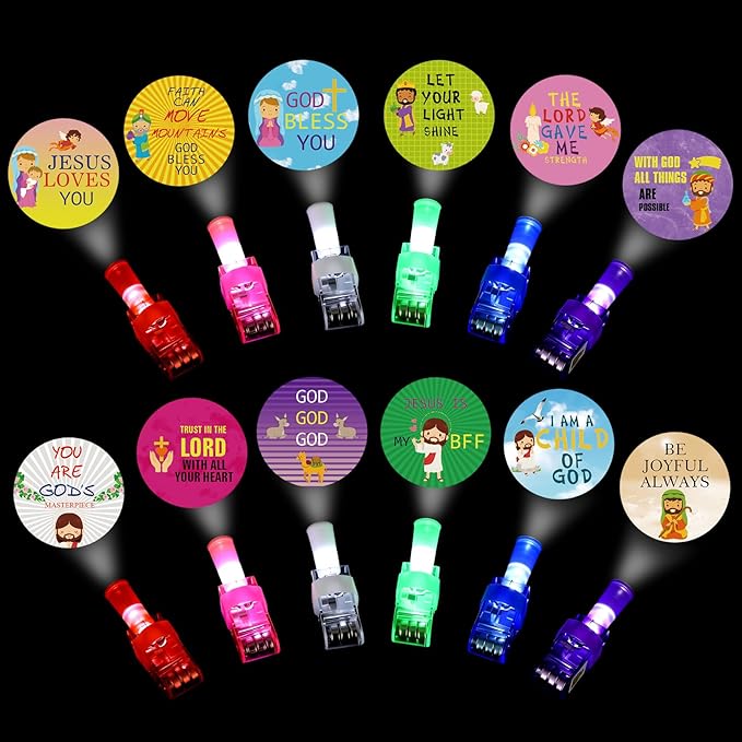 Tuanse 48 Pcs Easter Christian Finger Lights Gifts Bulk Church Religious Jesus Party Favors Bible Jesus Finger Lights Glow in The Dark Flashlight for Christian Religious Church Party Supplies