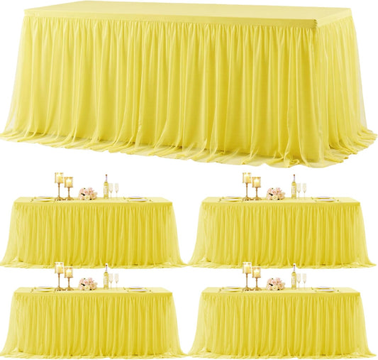 4 Pack Yellow Tulle Tablecloth for 6 Foot Rectangular Tables 6ft Yellow Rectangle Table Cloths Wrinkle Free Table Cover with Tutu Skirt for Birthday Cocktail Banquet Buffet Lemon Fruit Party Decor