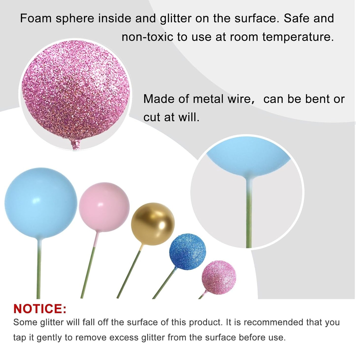 ASTARON 50 Pcs Ball Cake Topper Sticks Mini Balloons for Cake Decorating Supplies Foam Balls Cake decorations for Baby Shower Cake Birthday Cake Toppers Decorations (Pink Blue Series)