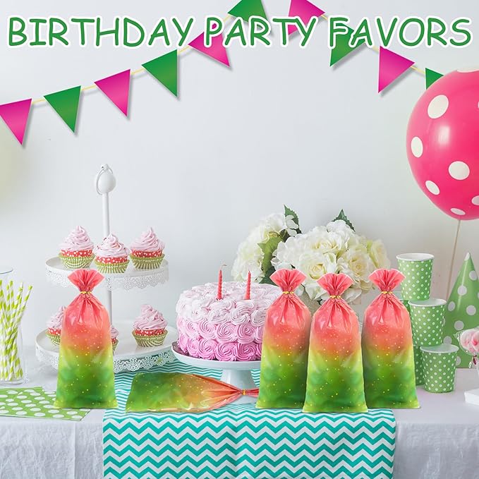 Sweetude 100 Pcs Wildflower Party Cellophane Treat Bags Candy Plastic Clear Goody Bags Flat Bottom Gift Supplies for Baby Shower Bridal Shower Birthday Wedding Party Favors, 11"x 5"(Colorful Style)