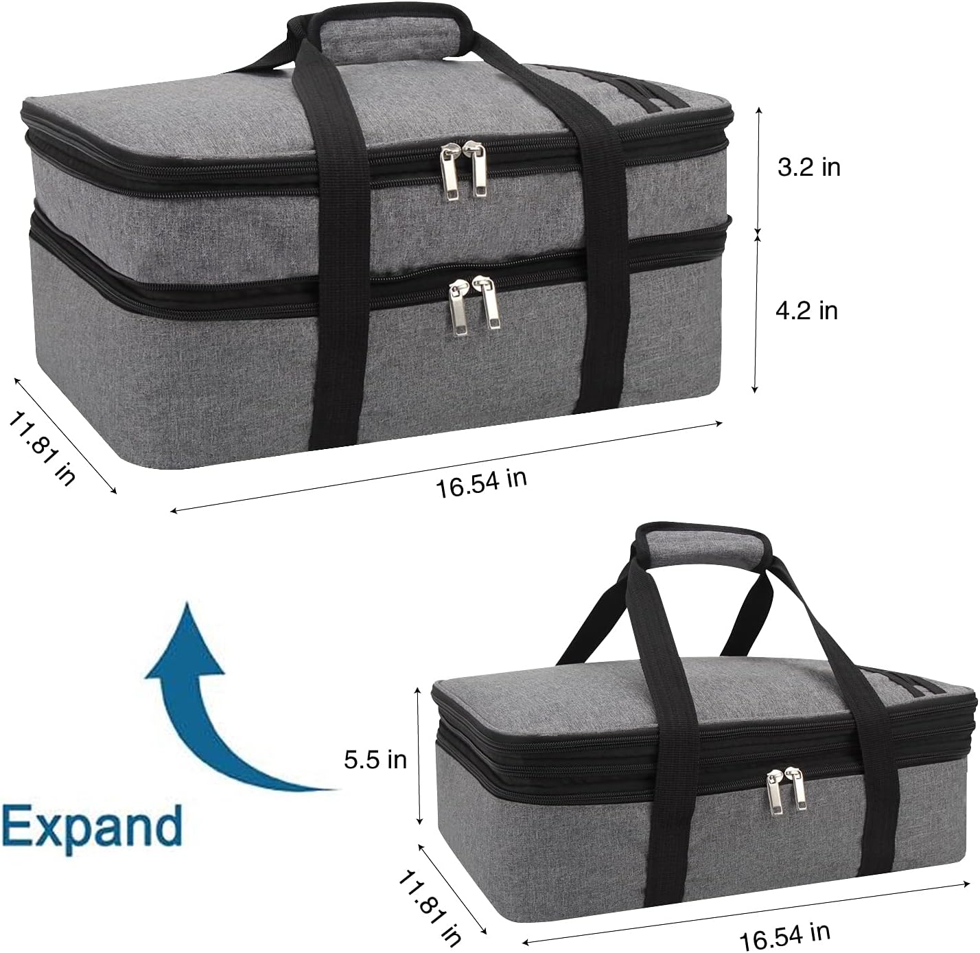 Double Insulated Casserole Carrier Fit 9"x13" Lasagna Lugger Baking Dish Pan for Hot or Cold Food Transport,Portable Thermal Reusable Lunch Warmer Tote Bag for Gathering,Camping,Cookouts,Parties-Gray