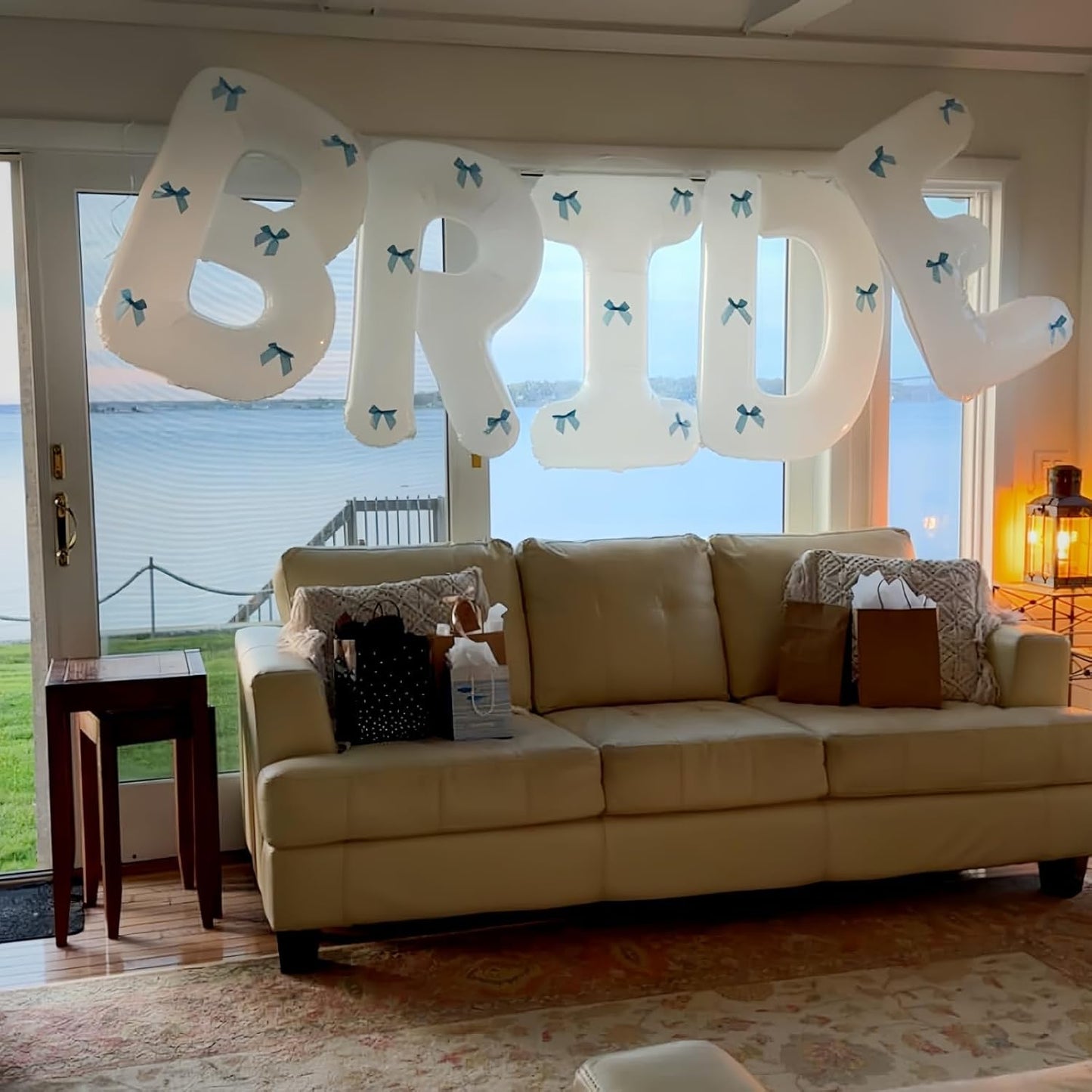 40Inch White BRIDE Balloons Bachelorette with Blue Bows, Big BRIDE Mylar Foil Letter Balloon, Bride To Be Banner Sign Something Blue Before I Do Bridal Shower Engagement Wedding Party Decorations