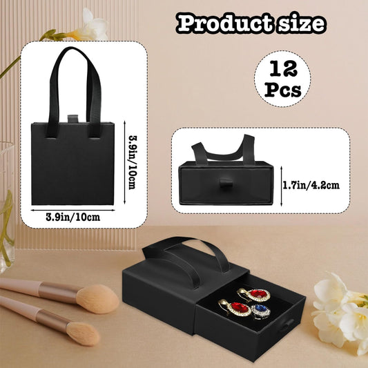 Small Jewelry Boxes, 12 Pack Jewelry Gift Boxes Drawer Jewelry Box Necklace Box, Jewelry Gift Box Necklace Gift Box For Earrings Rings Necklace Bracelet,4 x 4 x 1.7 Inches (Black)