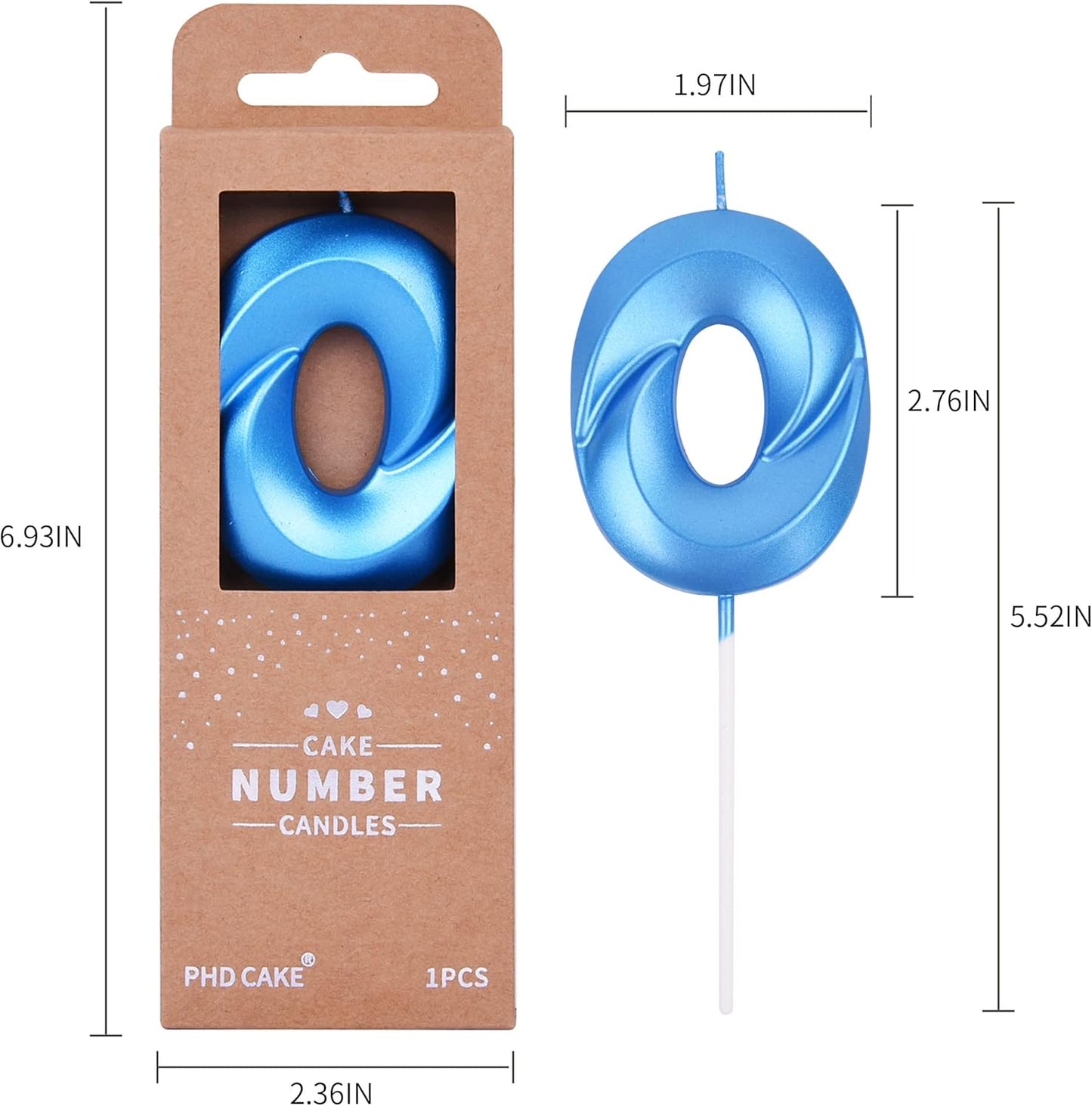 PHD CAKE 2.76 Inch Diamond Blue 0 Number Birthday Candles, Blue Number Candles, Cake Number Candles, Party Celebration
