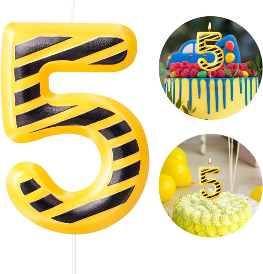 Construction Themed Birthday Candles Number 5 Candle Birthday Party Decoration Cake Topper for Construction Party Decoration Theme Party Supplies (Number 5)