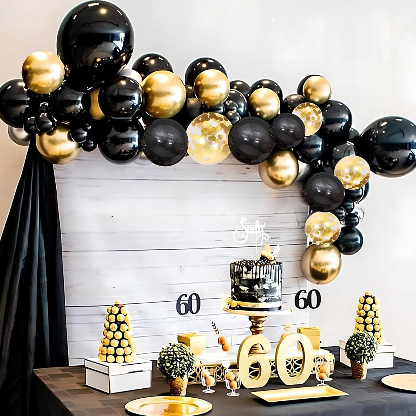 Black and Gold Metallic Chrome Balloons Set, 67pcs 12 inch Latex Party Balloons for Birthday Party Graduation Anniversary Baby Shower Wedding Decorations