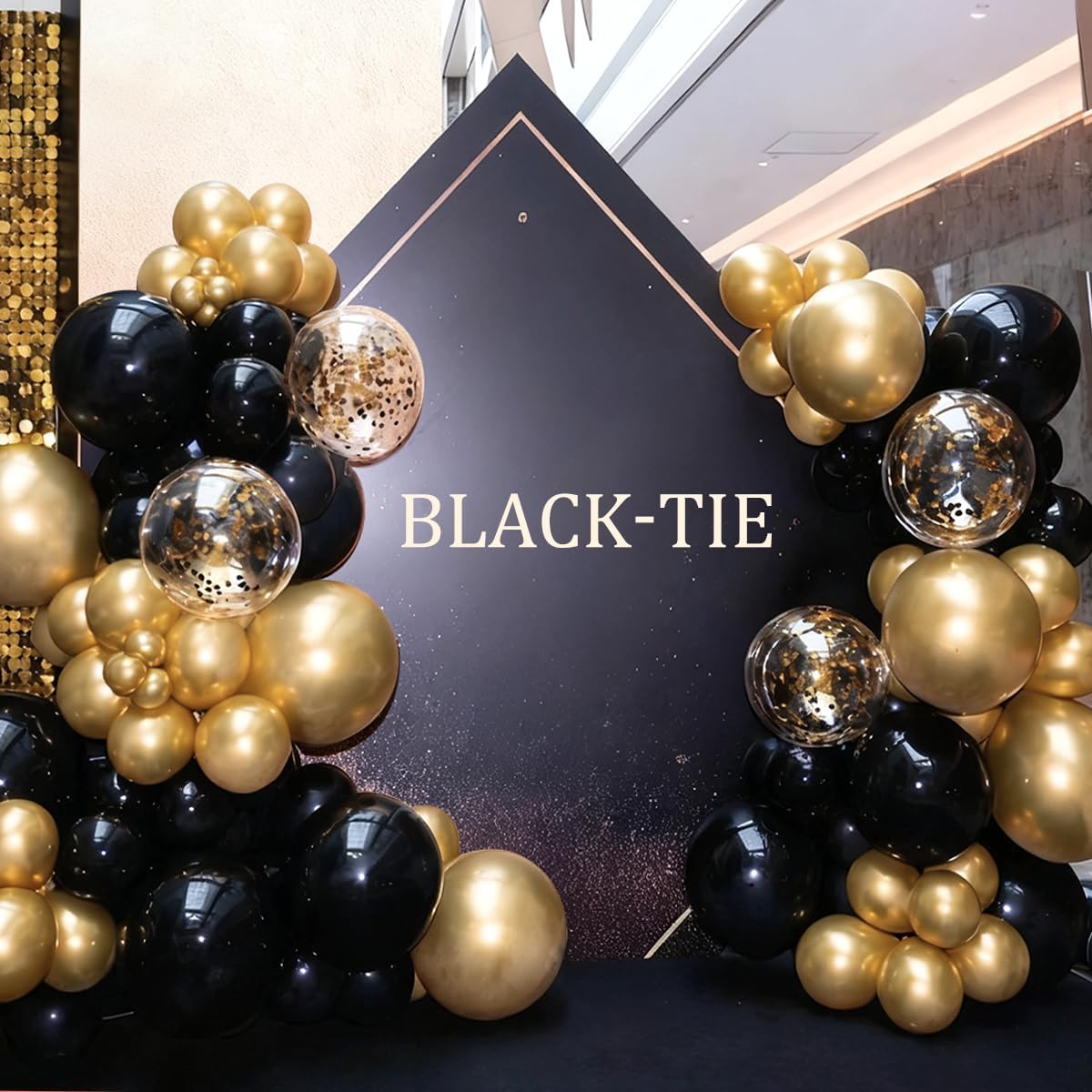 Black Gold Silver Balloon Garland Arch Kit, 166Pcs 5 10 12 18 inch Latex Balloons with Gold Confetti for 2025 New Year Graduation Wedding Birthday Party Decoration