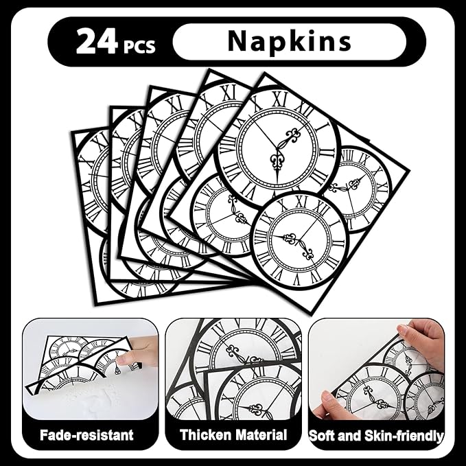96PCS Wonderland Tea Party Paper Plates and Napkins Wonderland Disposable Dinnerware Clock Theme Tableware for Tea Baby Shower Garden Afternoon Birthday Gatherings Decorations