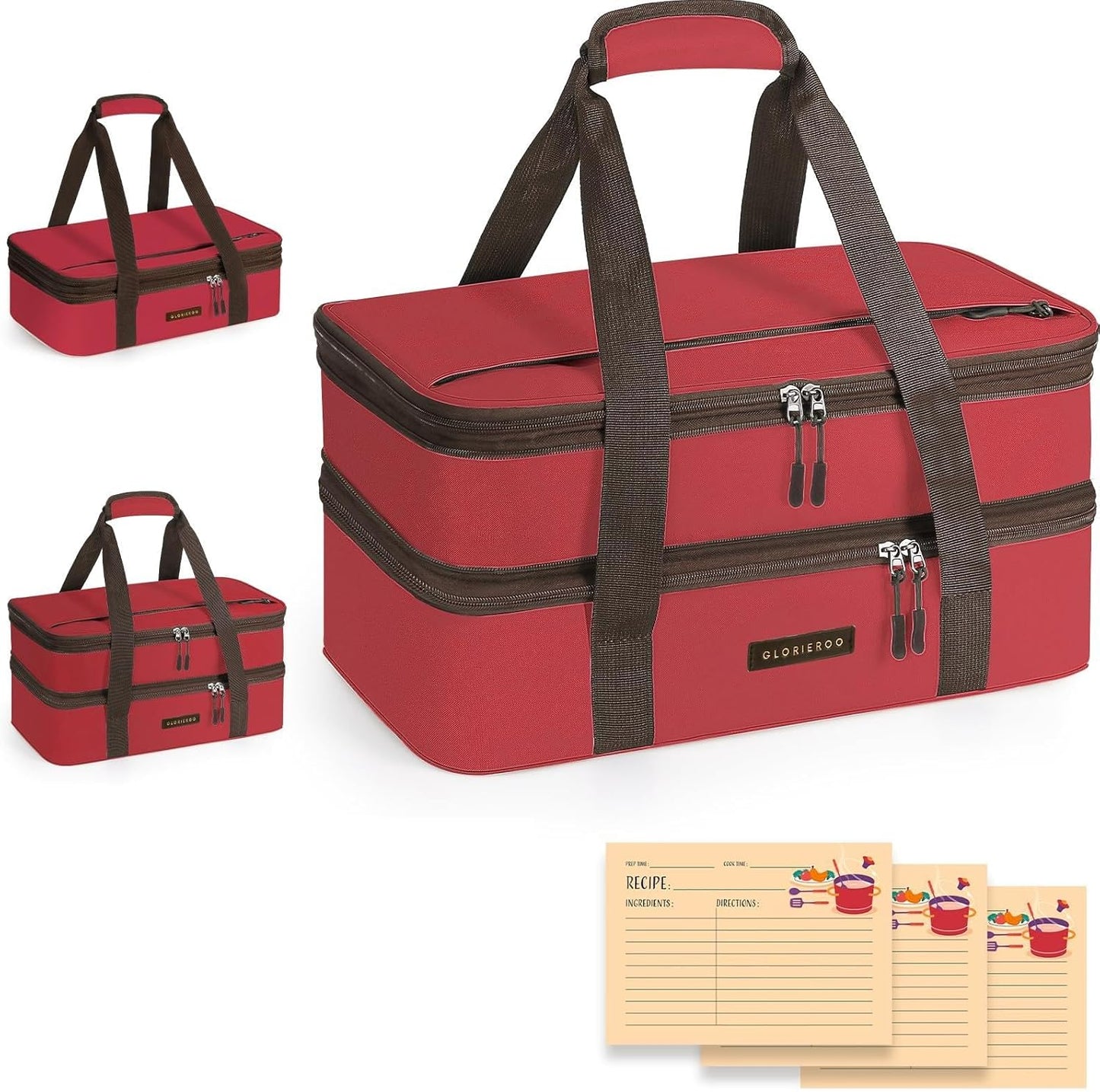 Insulated Casserole Carrier for Hot or Cold Food 9x13 - Double Deck Food Container Bag Warmer with Heat-Resistant Mat for Potluck Parties Picnic Cookouts Fits 9" x 13" Casserole or Baking Dish