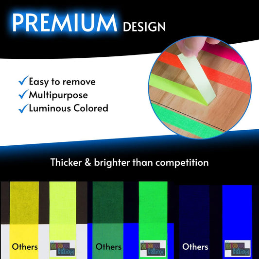 Glow King Blacklight Reactive Glow Tape | Premium UV Fluorescent Neon Party Gift for Events | Multipurpose Luminous Colored Tape for Room Decorations | Glow in The Dark Cloth Tape – 0.5 in x 18 ft