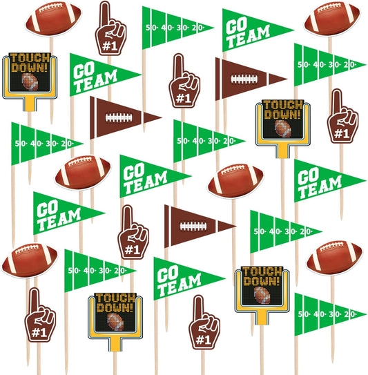 Gatherfun 96pcs Football Themed Toothpicks, Cupcake Toppers, Cocktail Picks for Birthday Party, Game Day, Tailgate Decorations