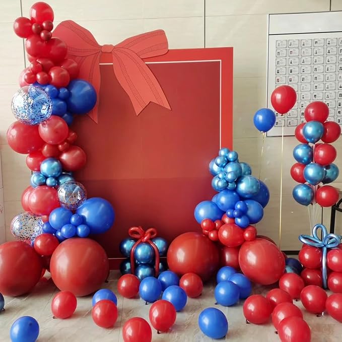 MEBAY Blue Red White Balloons Arch Garland Kit, 147 Pcs Royal Blue Red White Confetti Blue Red Balloon for Graduation Birthday Party Baby Shower Wedding Decorations