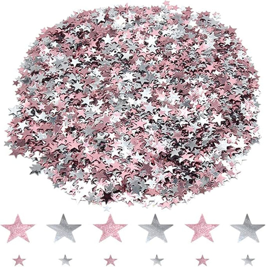 Ruidee 60g Star Confetti Metallic Foil Stars Table Confetti Metallic Foil Stars Sequin for Halloween Birthday Wedding Festival Party DIY(Rose Gold/Silver)