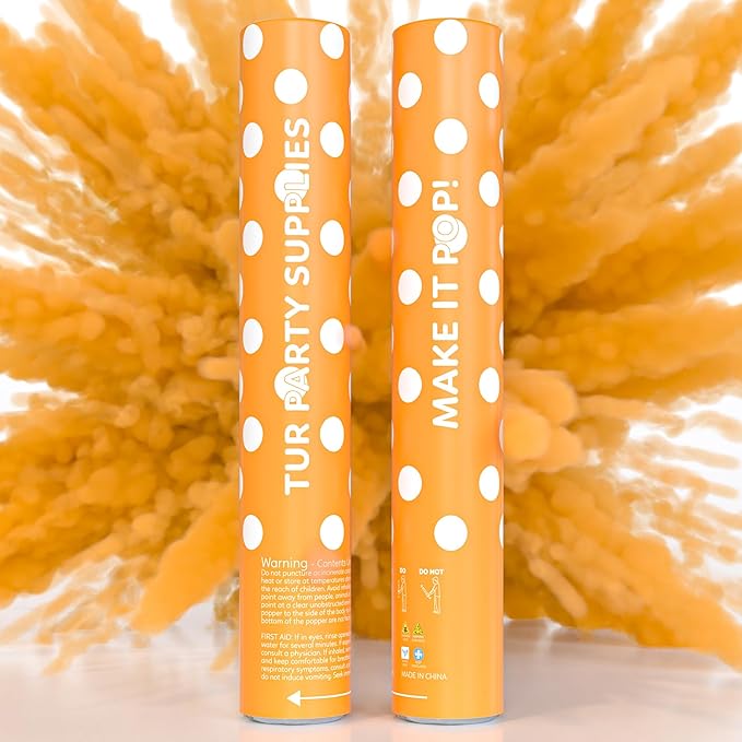 Orange Powder Cannons Smoke Bombs Biodegradable Poppers | 2 Pack | Launch up to 25 ft | 12 inch | Decorations For Photoshoots, Gender Reveal, Celebrations, Festivals, and Parties | TUR Party Supplies