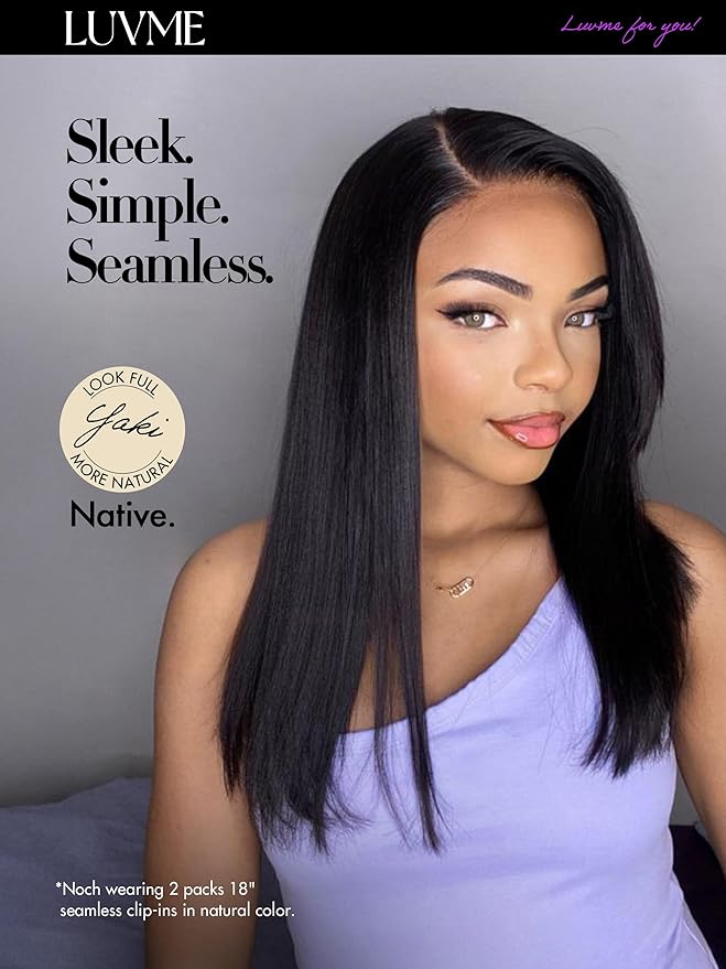 LUVME Yaki Straight Seamless Clip in Hair Extensions 110g, 22 Inch Natural Black, 100% Real Remy Human Hair, Soft Full Volume, Easy Clip Ins for Daily Wear, Work, Parties & Weddings