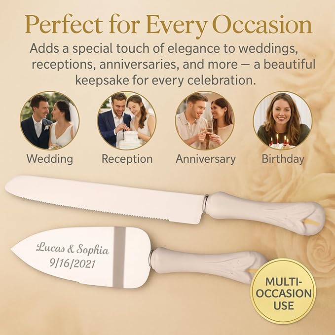 GIFTS INFINITY Personalized Wedding Cake Knife and Server Set with Engraving – Cake Cutting Utensil Set, Keepsake Gift for Wedding, Anniversary, Reception, Birthday & Other Occasions (Lily)