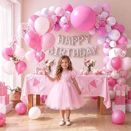 LovesTown Pink Balloon Garland Kit, 150PCS Arch Kit Pastel Light Pink White Balloons Pink Confetti Metallic Latex Balloons for Wedding Party Decorations (Pack of 2)