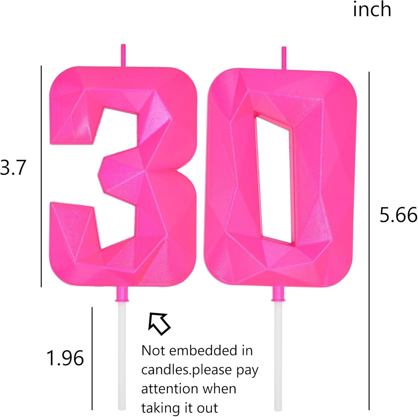 DERVENTA Large Birthday Candle Number 3D Pink 3.7 inch Party Celebration Anniversary Decoration Cake Topper 1 Piece (Number 30 Pink)