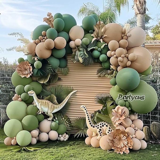 Sage Green Brown Balloon Arch Kit Double Stuffed Dusty Olive Green Tan White Sand Apricot Latex Balloon Garland for Neutral Baby Shower Safari Dinosaur Birthday Woodland Wild One Party Decoration