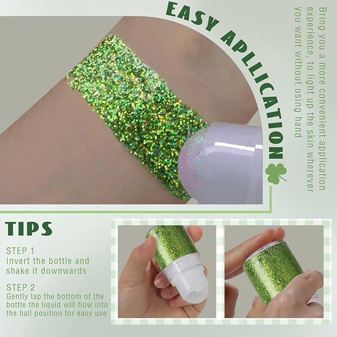 HOSAILY Roll-on Holographic Body Glitter Gel for Face Hair, Chameleon Color Changing Glitter Gel Under Light, Chunky Mermaid Sequins Festival Party Rave Accessories Shimmer Makeup (Laser Green)