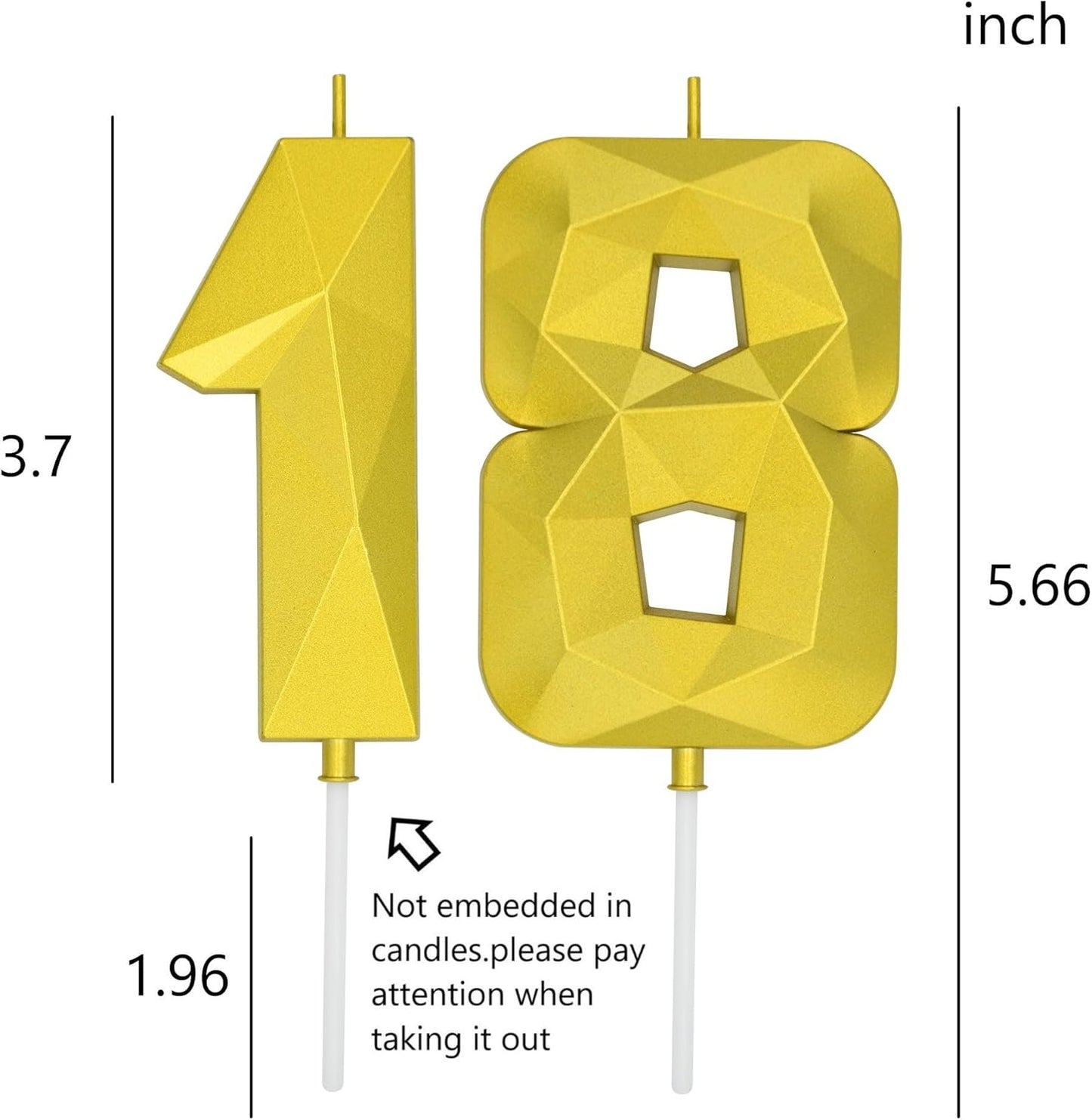 DERVENTA Large Birthday Candle Number 3D Gold 3.7 inch Party Celebration Anniversary Decoration Cake Topper 1 Piece (Number 18 Gold)