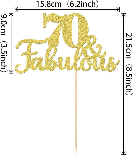 1 PCS 70 & Fabulous Cake Topper Gold Glitter 70th Birthday Anniversary Cake Pick Decoration for 70th Birthday Wedding Anniversary Party Decorations Happy 70th Birthday Cake Decorations Supplies