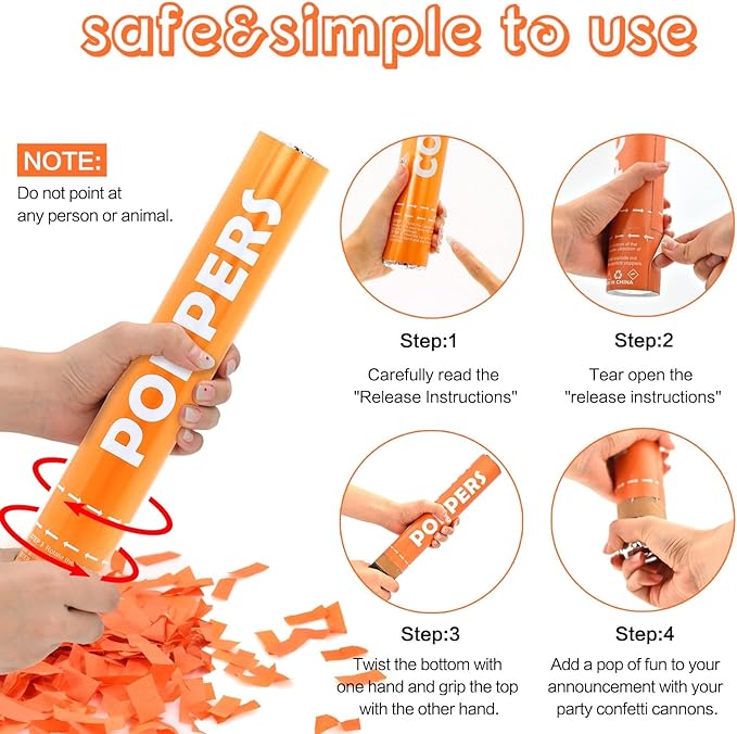 Confetti Cannon 12Pack Orange Party Popper Shooters 12 Inch Confftti Poppers for Wedding Birthday Graduation Christmas New Year Eve Party Supply Launches 20-25ft