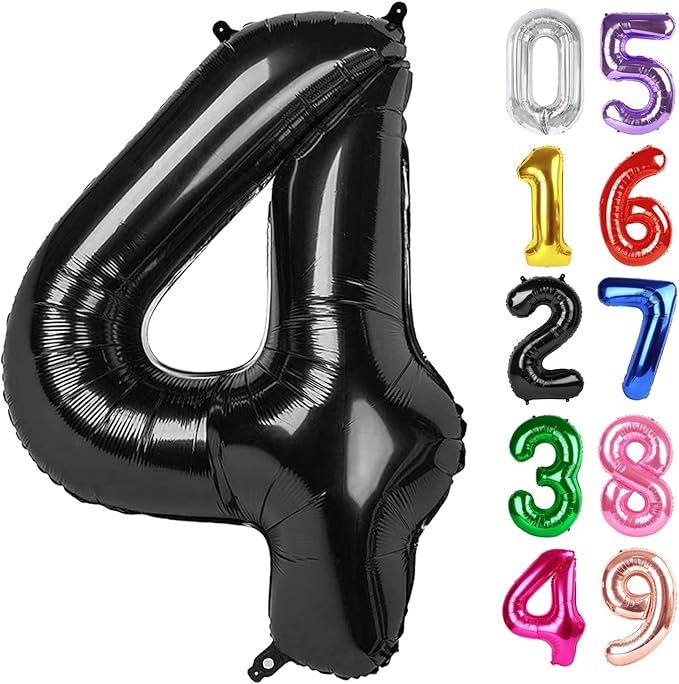 Black Number 4 Balloon 40 Inch, 4th Birthday Party Decorations for Children, Giant 4 Foil Balloon for Party Supplies