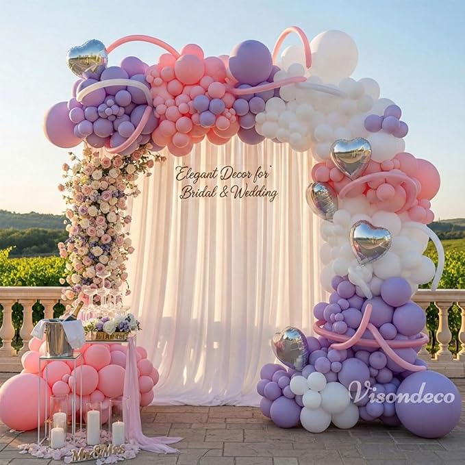 Pink and Purple Balloon Arch Kit - Purple and Pink Balloons Garland with Silver Heart Foil for Girls Birthday Party, Baby Shower, Wedding, Bridal Shower, and Princess Theme Decorations
