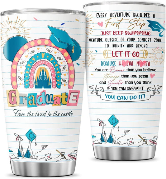 Graduation Gifts, Graduation Tassel Castle, Tumbler 20 Oz With Lid And Straw, Tumblers Of Class