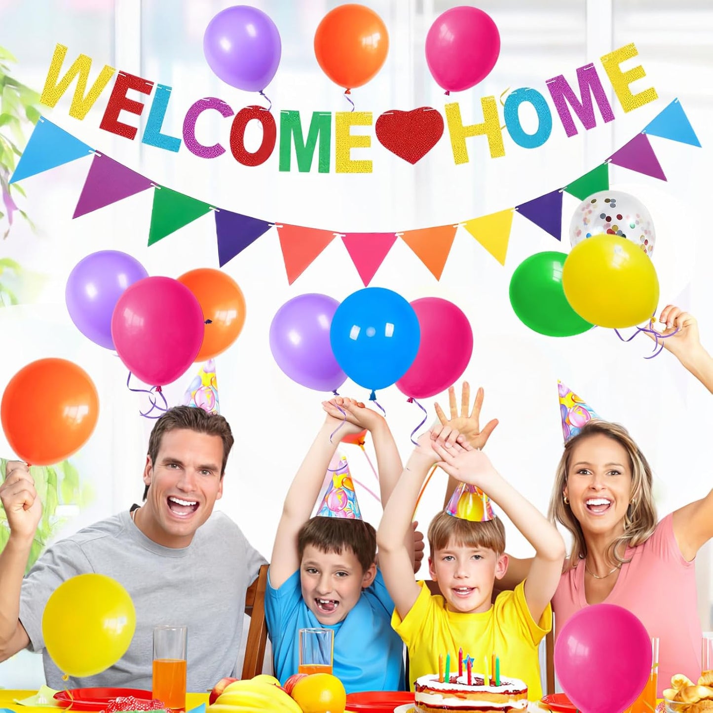 Welcome Home Decorations,Color Welcome Home Balloons Banners Set,Rainbow Welcome Home Glitter Banner with Confetti Balloons,Pennant Flag Bunting for Home Family Baby Shower Welcome Back Party Supplies