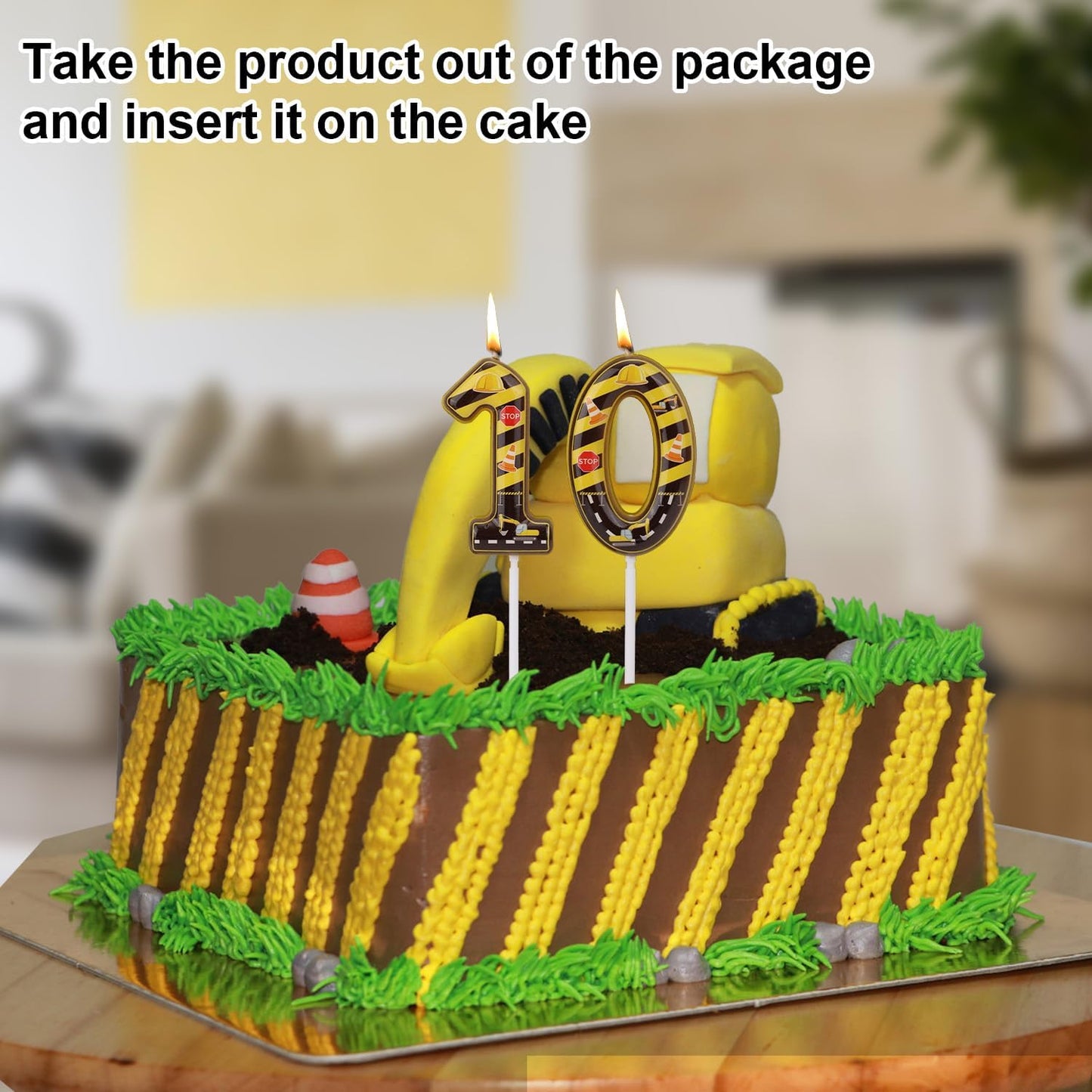 Construction Birthday Number Candles, Yellow & Black Striped Cake Topper Building Theme Party Decorations for Graduation Anniversary Celebration (Number 0)