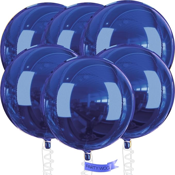 PartyWoo Navy Blue Foil Balloons 6pcs 32 Inch Large Round Foil Big Giant 4D Jumbo Inflatable Mirror Ball Mylar Balloons for Graduation Men Birthday Baby Shower Space Themed Party Decorations
